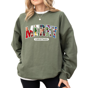 Merry Christmas Sweatshirt, Merry Sweater, Christmas Sweatshirt for Woman, Christmas Shirt, Holiday Shirt & Sweatshirt for Women, Christmas 90s Movies Characters Sweater Multicolor