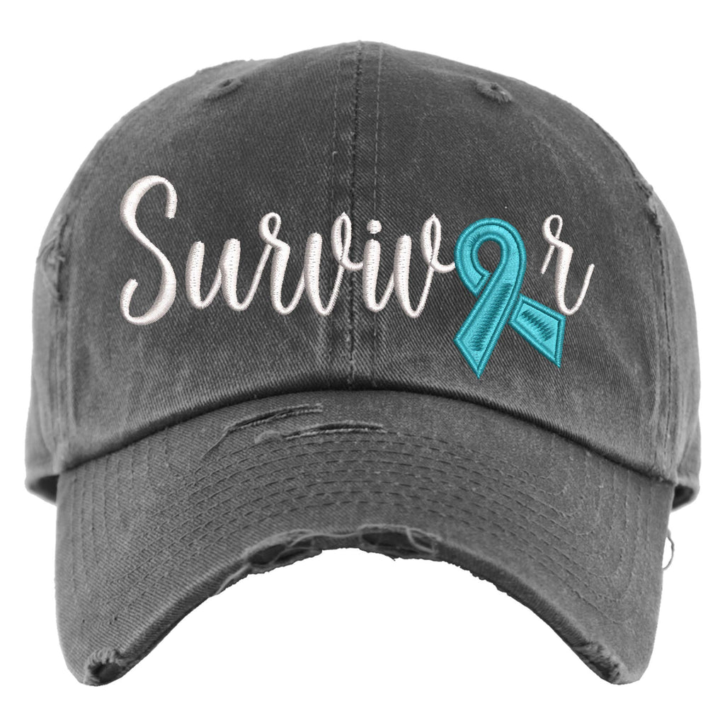 Cancer Survivor Hat | Custom Cancer Ribbon Color | Distressed Baseball Cap or Ponytail Hat | Ovarian Cancer Ribbon