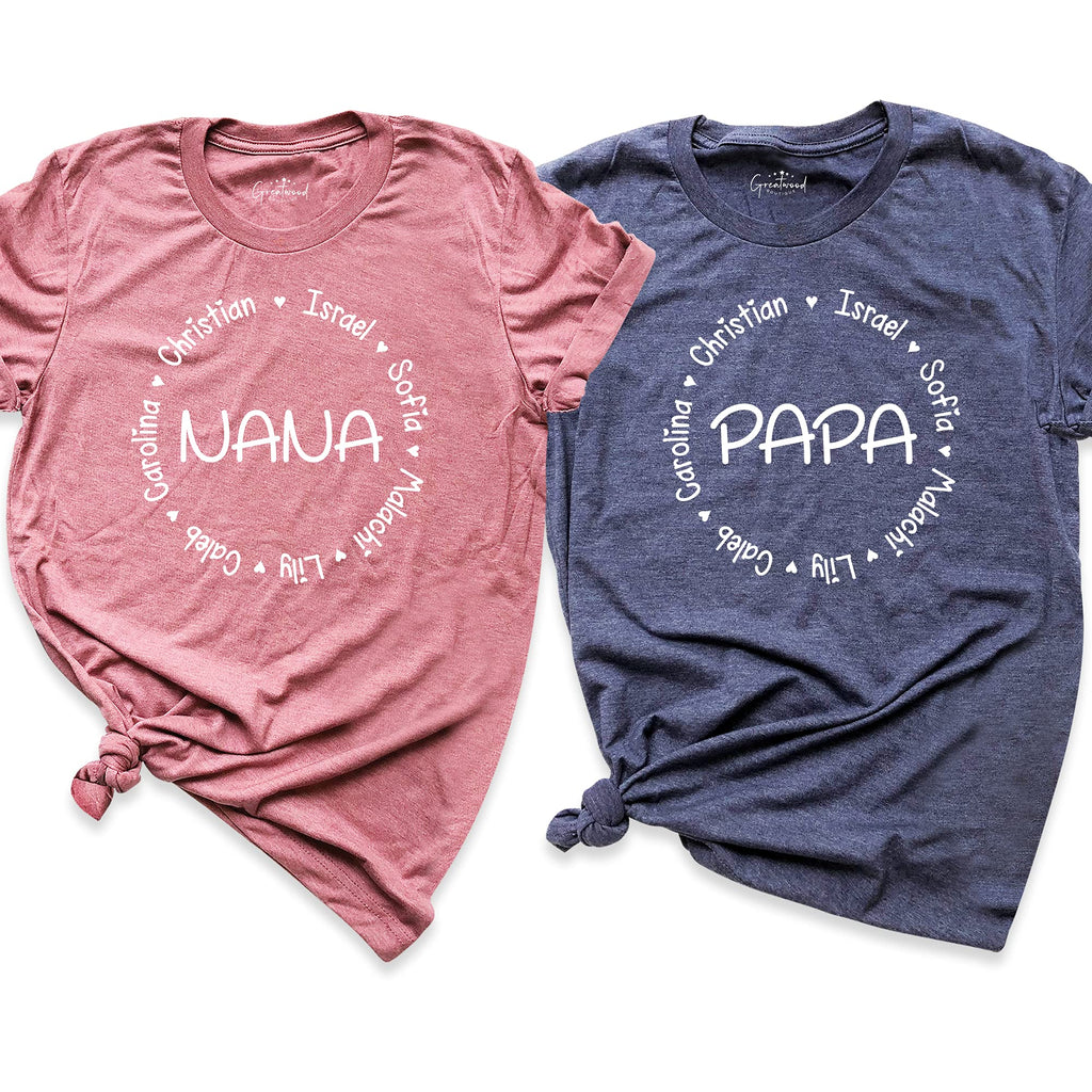 Generic Custom Nana Papa T-Shirt with Kids' Names, Mother's Day Gift for Grandma, Grandpa, Mimi, One Size, White, Short Sleeve, Crewneck, Graphic, Solid, Ultra-Soft, Vinyl Print, Adult, Casual, Spring