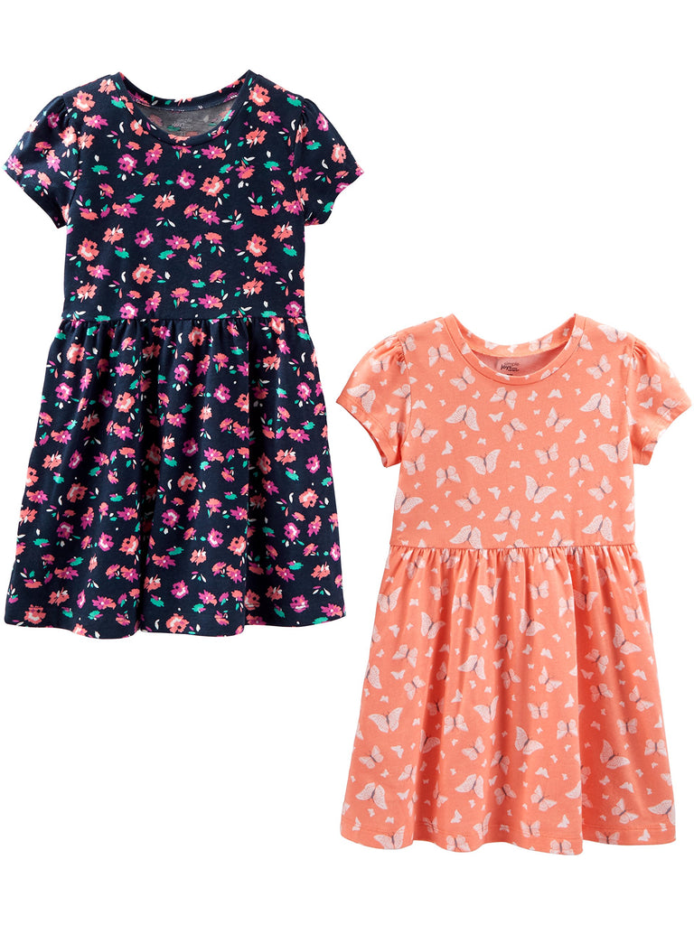 Simple Joys by Carter's Toddler Girl's 2- pack Short-Sleeve Dress Set Dress, floral/butterfly, 4T