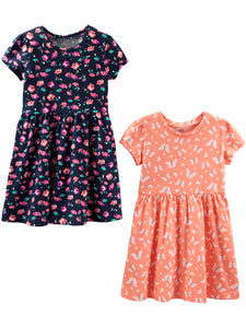 Simple Joys by Carter's Toddler Girl's 2- pack Short-Sleeve Dress Set Dress, floral/butterfly, 4T