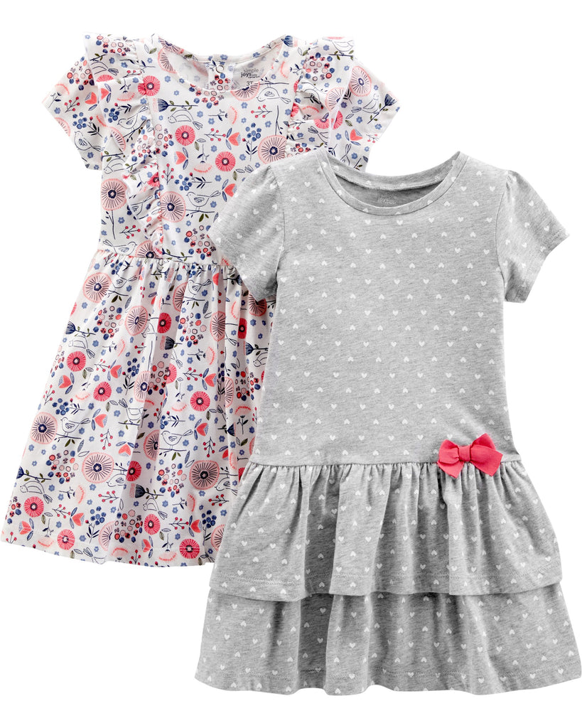 Simple Joys by Carter's Toddler Girl's 2- pack Short-Sleeve Dress Set Dress, grey dot/floral, 4T