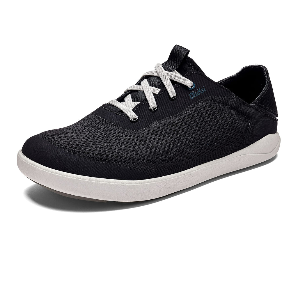 OLUKAI Moku Pae Men's Boat Shoes, Water Resistant & Breathable Mesh, Easy Slip On Design, Quick-Drying & Enhanced Traction, Black/Blue Coral, 10