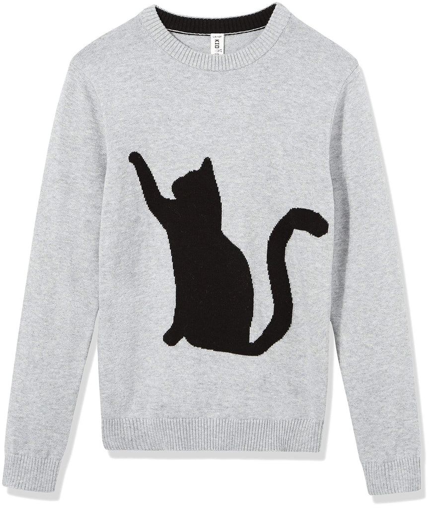 Kid Nation Kids Long Sleeve Pullover Cat Intarsia Jacquard Sweater S Grey