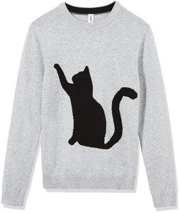 Kid Nation Kids Long Sleeve Pullover Cat Intarsia Jacquard Sweater S Grey