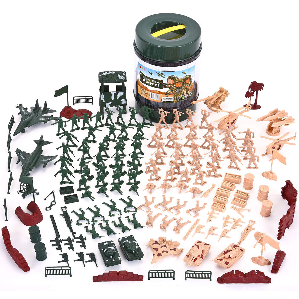 JOYIN 164 Piece Military Soldier Playset Army Men Play Bucket Army Action Figures Battle Group Deluxe Military Playset, Aircrafts, Helicopters, Tanks with Bucket, Easter Basket Stuffers