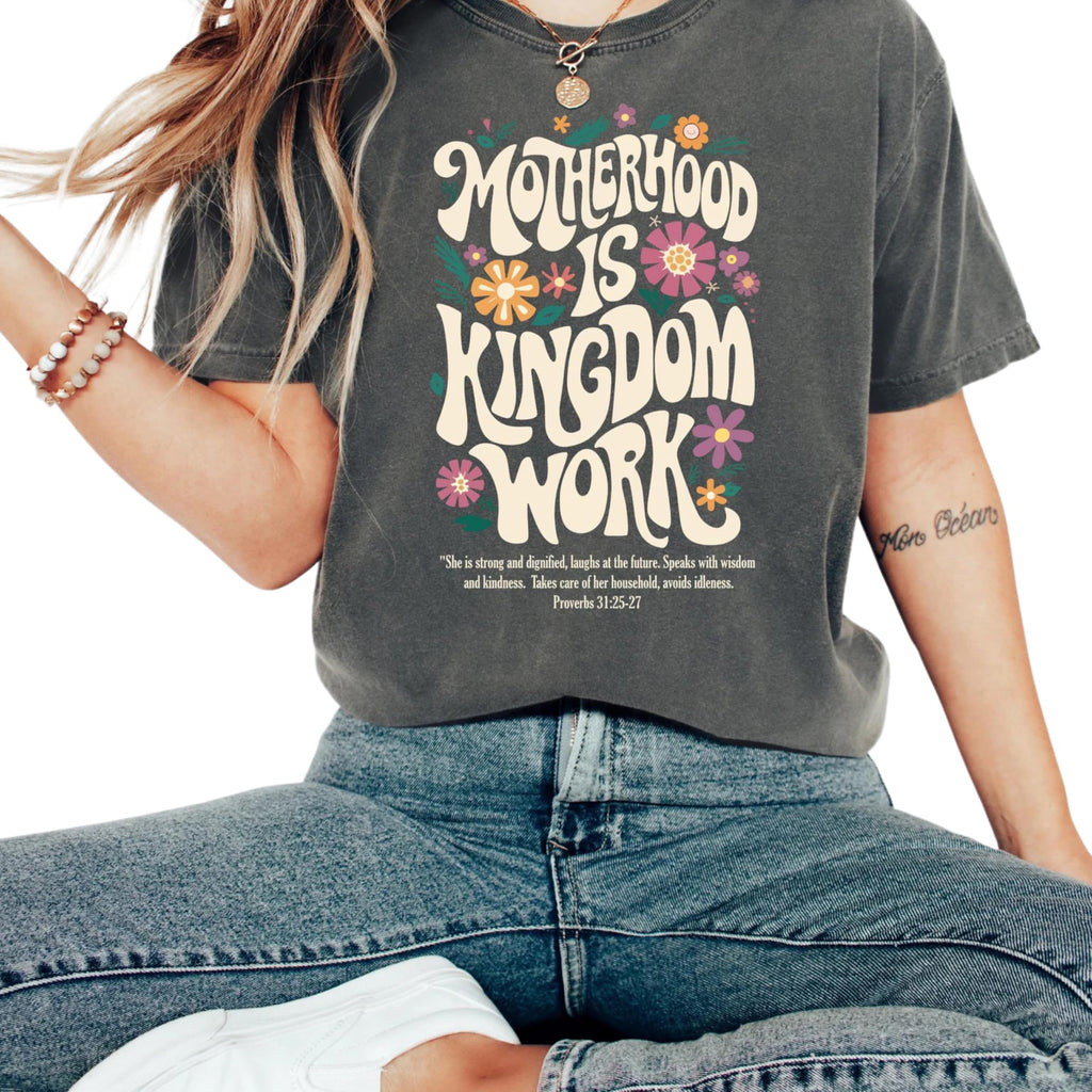 Comfort Colors® Motherhood is Kingdom Work Shirt, Christian Mom Shirt, Retro Christian Mom T Shirt