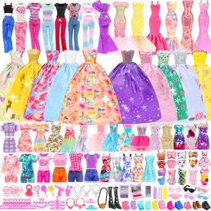 BARWA 116 Pack Doll Clothes and Accessories 5 Wedding Gown Dresses 9 Fashion Dresses Slip Dress 3 Tops 3 Pants 2 Swimsuits Bikini 16 Shoes 15 Hangers and 63 Accessories for 11.5 inch Doll