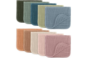 Comfy Cubs Muslin Burp Cloths 20" x 10", Pack of 10 - Large, 6-Layer, Ultra Absorbent 100% Cotton for Baby Drool and Messes - Soft, Safe & Gentle Baby Burp Cloths for Boys & Girls - Multi