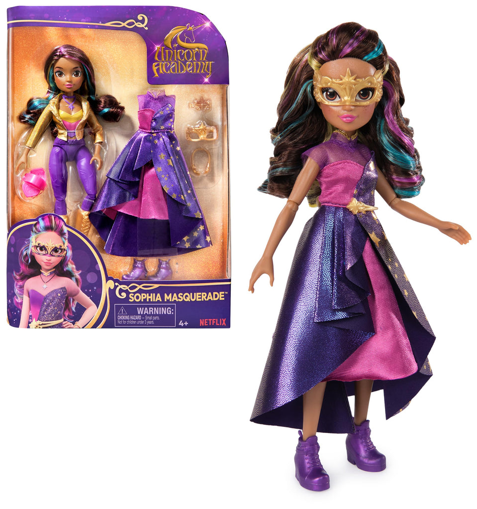 Unicorn Academy, Sophia Masquerade Ball Doll with 9 Accessories, 9.5”, Dolls & Unicorn Toys for Girls