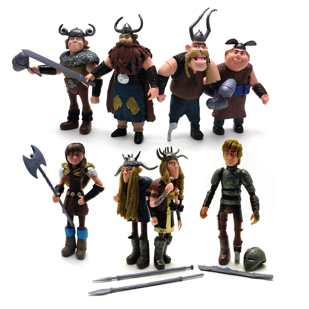Toysvill Vikings Collection - Action Figures - Hiccup, Astrid, Stoick, Gobber, Snotlout, Fishlegs, Tuffnut & Ruffnut Toys (Set of 8 pcs)