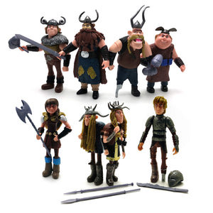 Toysvill Vikings Collection - Action Figures - Hiccup, Astrid, Stoick, Gobber, Snotlout, Fishlegs, Tuffnut & Ruffnut Toys (Set of 8 pcs)
