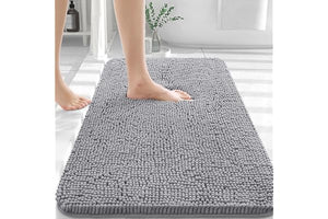 OLANLY Bathroom Rugs 30x20, Extra Soft Absorbent Chenille Bath Rugs, Rubber Backing Quick Dry, Machine Washable Bath Mats for Bathroom Floor, Tub and Shower, Home Decor Accessories, Grey