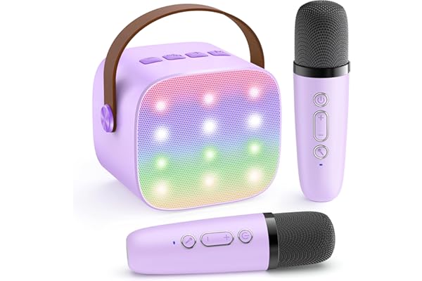 YLL Mini Karaoke Machine with 2 Wireless Microphones, TOP Kids Gifts for Girls Ages 3, 4, 5, 6, 7, 8, 9, 10, 11, 12 +Years Old, 4-12th Christmas Birthday Toy Gift for Girls Boys Party (Purple)