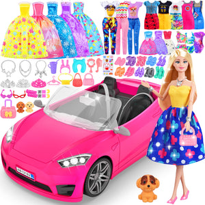 91 Pcs Doll Convertible Car Set, Doll Clothes and Accessories, Doll Playset Dress up Toys for Girls Kids Toddlers, Gift Toys for Age 3 4 5 6 7 8