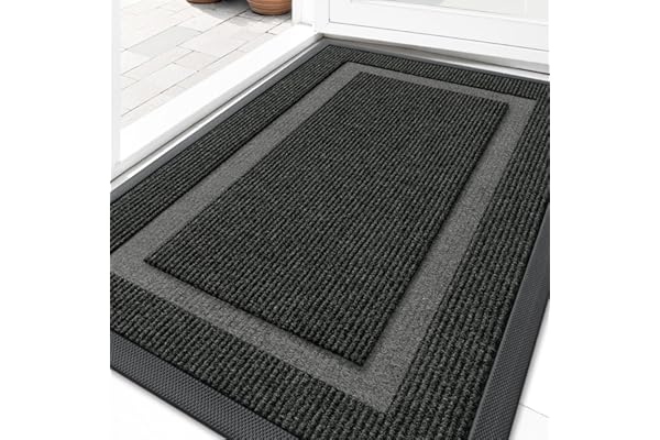 OLANLY Front Door Mat Indoor Outdoor Entrance, Waterproof All-Season, All-Weather Doormat, Sturdy Natural Rubber, Fade Resistant, Low Profile, Easy Clean Patio Porch Entryway Mat, 29.5x17, Black
