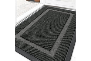 OLANLY Front Door Mat Indoor Outdoor Entrance, Waterproof All-Season, All-Weather Doormat, Sturdy Natural Rubber, Fade Resistant, Low Profile, Easy Clean Patio Porch Entryway Mat, 29.5x17, Black