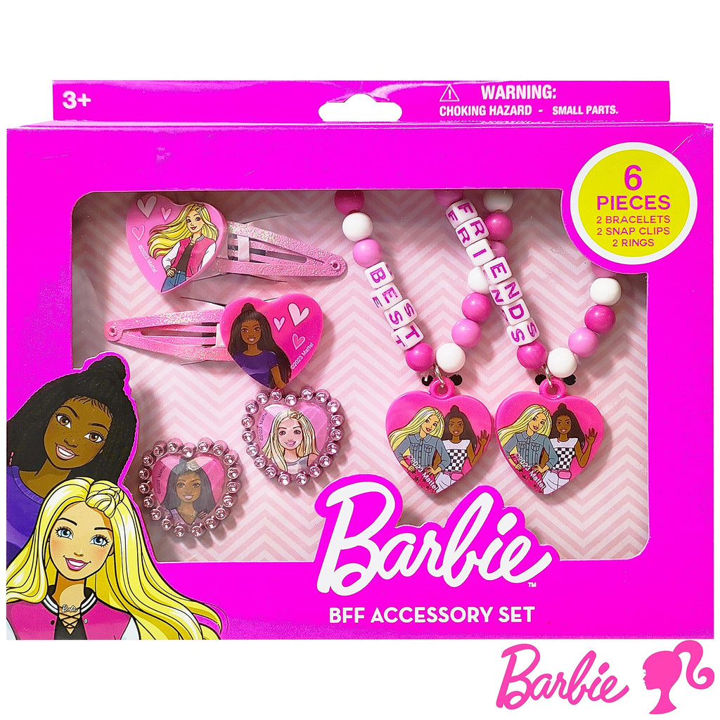 LUV HER Barbie Accessories for Girls 6 Piece Toy Jewelry Box Set with 2 Rings, 2 Bead Bracelets, and Snap Hair Clips Ages 3+