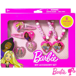 LUV HER Barbie Accessories for Girls 6 Piece Toy Jewelry Box Set with 2 Rings, 2 Bead Bracelets, and Snap Hair Clips Ages 3+