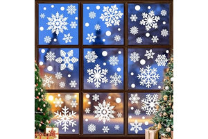116PCS Christmas Decorations, 9 Sheets Christmas Window Clings, Snowflake Window Clings Decals, Double Sided Xmas Snowflake Decal Stickers for Winter Holiday Home Indoor Decorations Decor Supplies