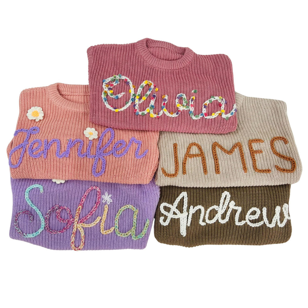 TNGIFTS Personalized Baby Sweater - Custom Name Hand Embroidered - Baby Boy/Girl - Multicolor - Crew Neck - Sweater Pullover - Long Sleeve - 0-24 Months