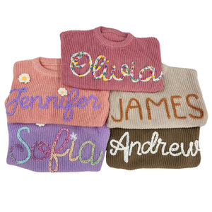 TNGIFTS Personalized Baby Sweater - Custom Name Hand Embroidered - Baby Boy/Girl - Multicolor - Crew Neck - Sweater Pullover - Long Sleeve - 0-24 Months