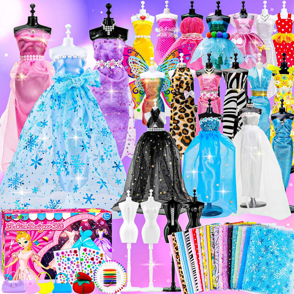 800+PCS Fashion Designer Kits for Girls, Doll Clothes Making Kit with 4 Mannequins, Creativity DIY Arts & Crafts Toys for Kids, Sewing Kit for Girls Aged 6-12+ Birthday Gifts