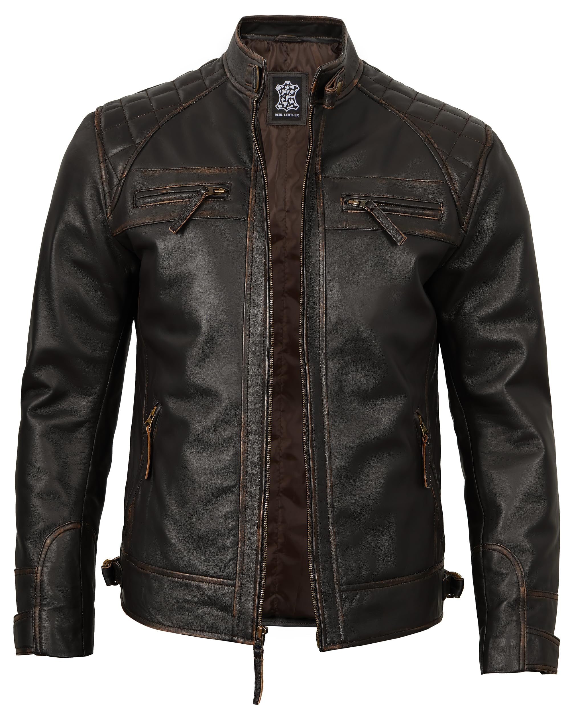 Leather Jacket Men - Cafe Racer Style Real Lambskin Leather Jackets Fo