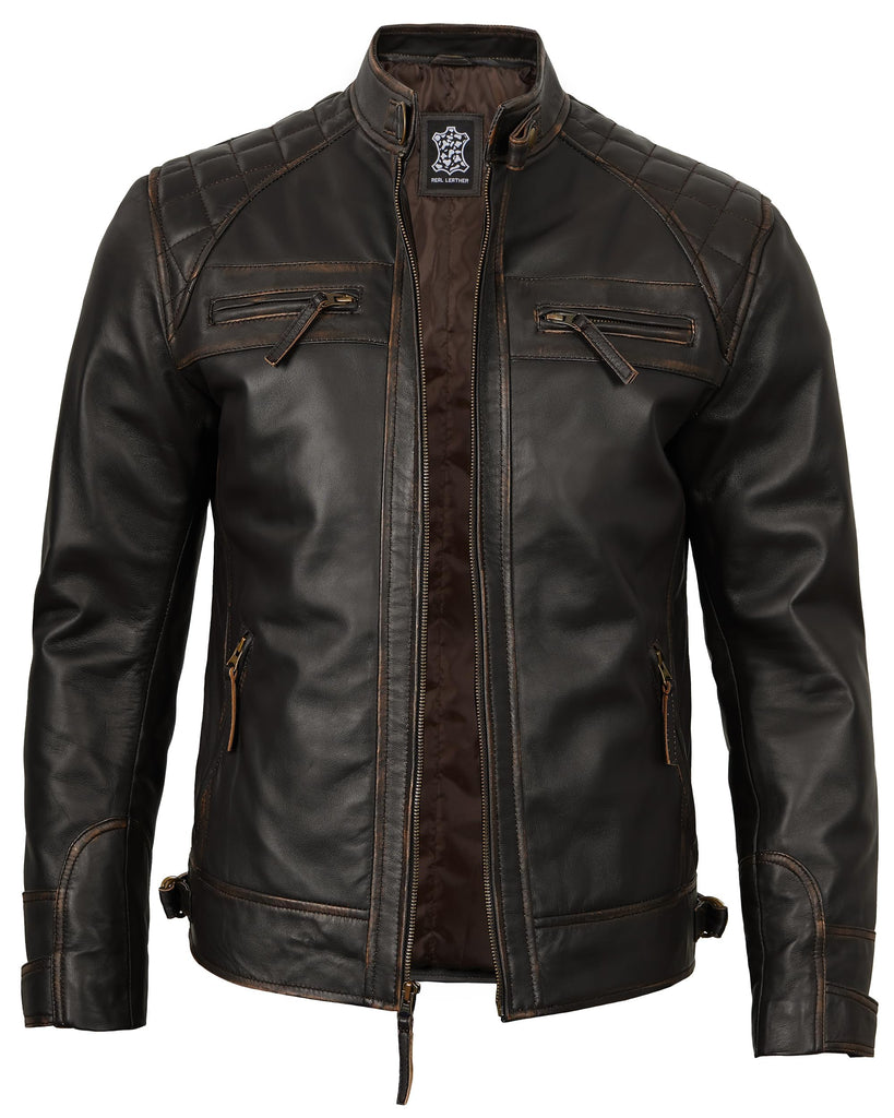 Decrum Leather Jacket Men - Cafe Racer Style Real Lambskin Leather Jackets For Men