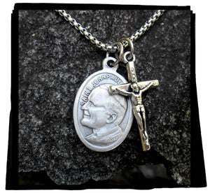 Saint Pope John Paul II Mens/Ladies or Teen Necklace, Boy Confirmation Gift, Patron Saint Gift, 24" Stainless Steel Box Chain