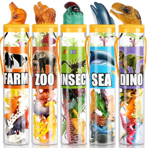 JOYIN 69 Pcs Small Animal Figures, Mini Jungle Toy Set with Sensory Bin, Realistic Wild Forest Playset, Zoo, Ocean, Farm Animals Figurines, Dinosaur Party Favors, Easter Gifts for Boys and Girls 3-5