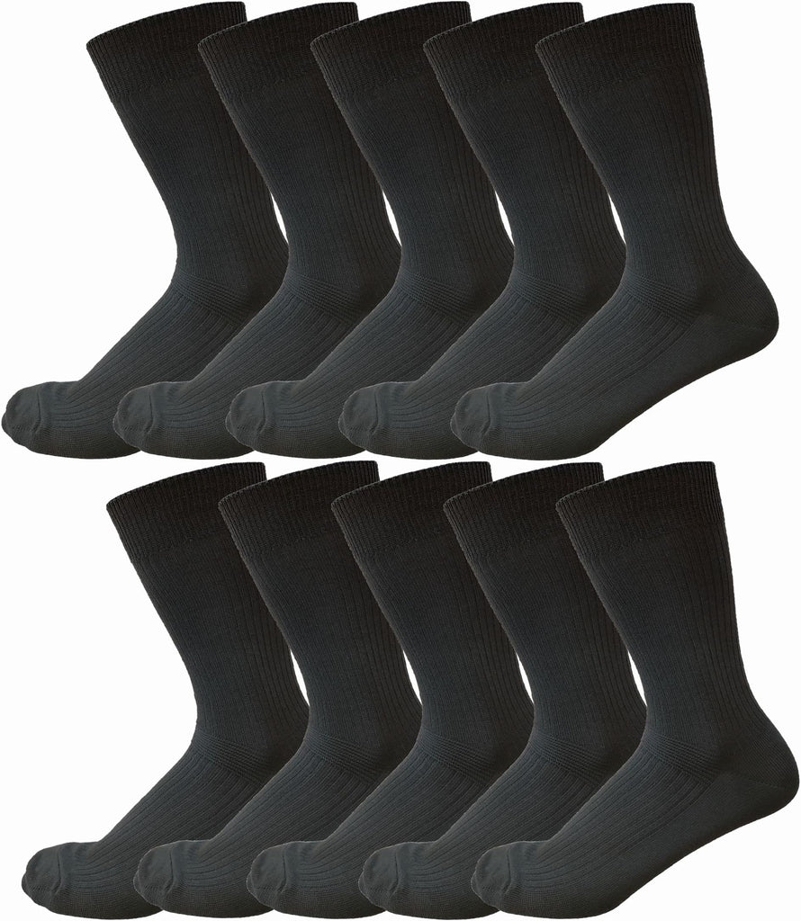 Multiple pairs of black socks arranged in rows on a white background
