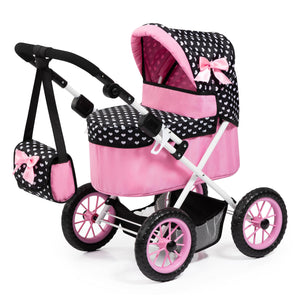 Bayer: Trendy Pram - Hearts Black & Pink - Includes Matching Shoulder Bag, for Dolls Up to 18", Foldable, Kids Pretend Play Toy, Ages 3+ `