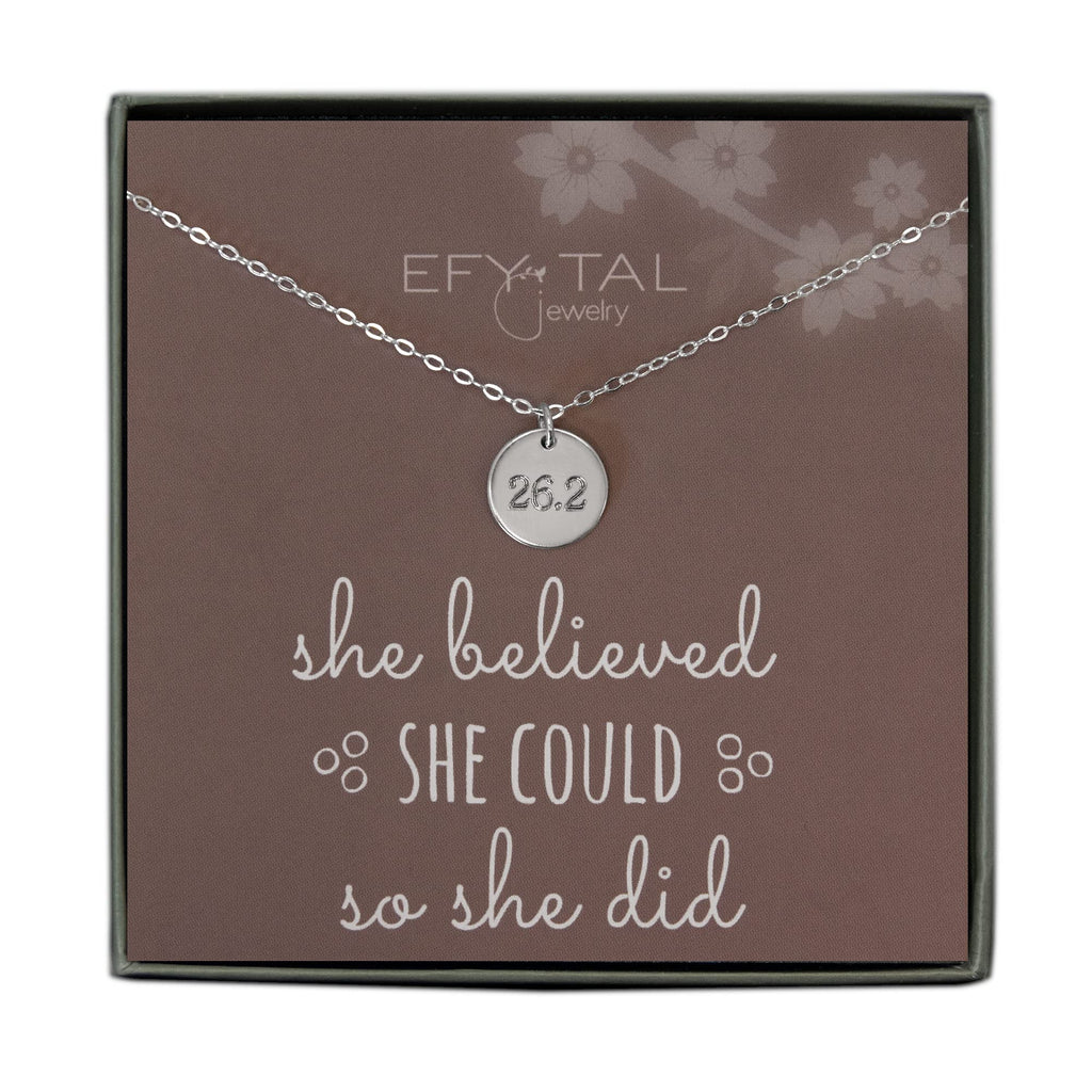 EFYTAL Marathon Runner 26.2 Necklace, 925 Sterling Silver Disc Jewelry Gift for Athlete, Gifts for a Runner
