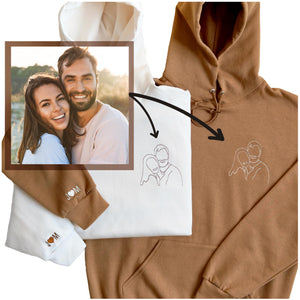 WEAR PHYSIQUE Photo Stitch Embroidered Shirt, Personalized Picture and Initial Sweatshirt, Couples Gift, Wedding, Proposal Photo, Boyfriend Girlfriend Hoodie, Engagements and Anniversaries Brown