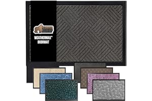 GORILLA GRIP 100% Waterproof All-Season WeatherMax Doormat US Designed Natural Rubber, Stain Fade Resistant, Low Profile Indoor Outdoor Door Mats, Easy Clean, 17x29 Gray Diamond