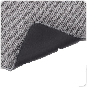 Gray textured mouse pad with a close-up of the rubber backing on a white background
