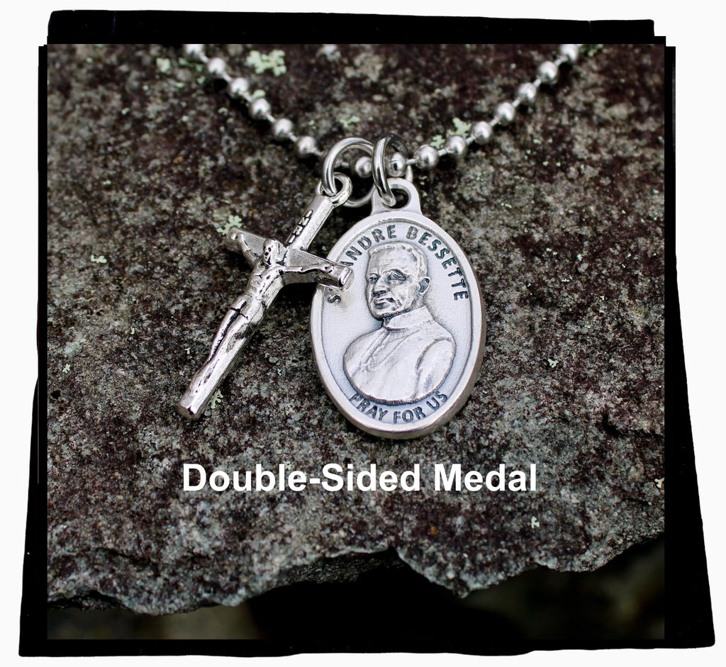 Saint Andre Bessette Necklace, Brother André, Patron Saint of the Rejected, St. Joseph Devotion, 30" Stainless Steel Ball Chain, Saint Andre of Montreal, Double-Sided Medal