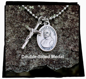 Saint Andre Bessette Necklace, Brother André, Patron Saint of the Rejected, St. Joseph Devotion, 30" Stainless Steel Ball Chain, Saint Andre of Montreal, Double-Sided Medal