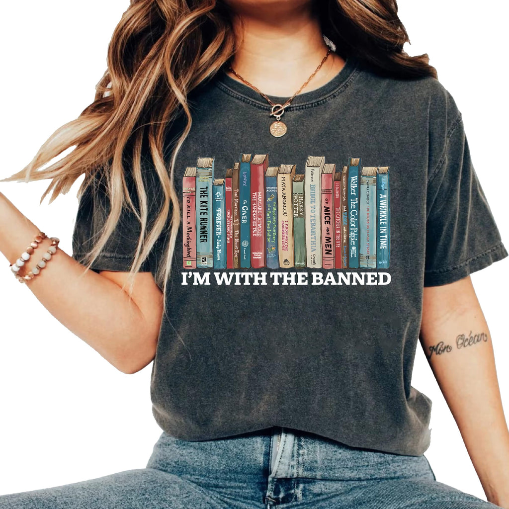 I'm with The Controversial Books Shirt, Funny Reading & Librarian Shirt, Gift for Book Lovers or Best Friend Black