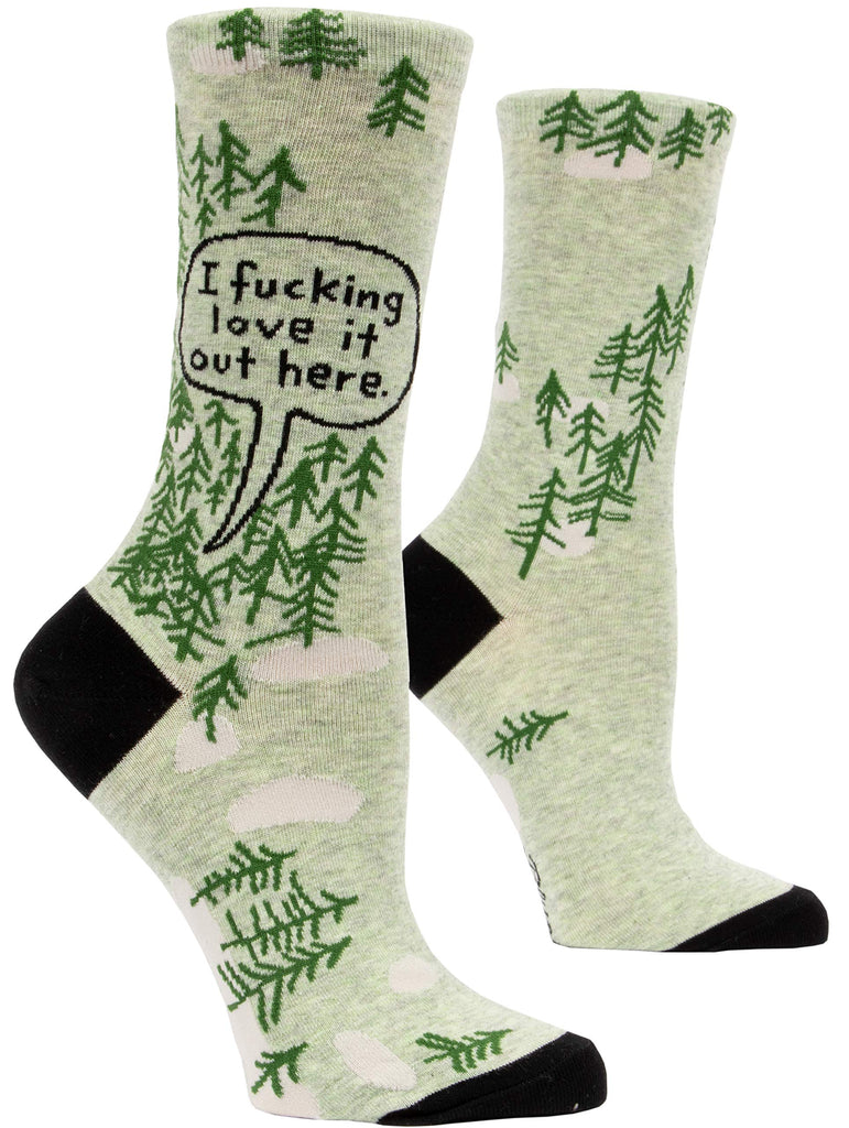 Blue Q Women's Novelty Crew Socks (fit women's shoe size 5-10) (I Effing Love It - Woods)