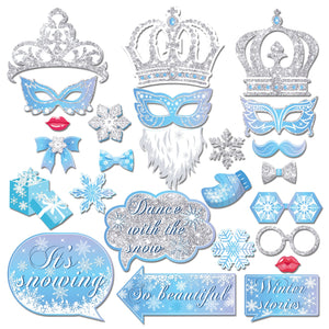 Snowflake Photo Booth Props with Sticks, Blue Snow Photo Booth Props, Christmas Selfie Props, Winter Themed Party Decorations (25CT)
