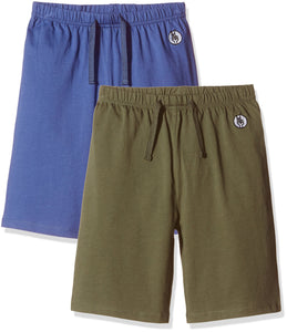 Kid Nation Kids' 2-Pack Cotton Jersey Elastic Gym Short for Boys or Girls XS Olive + Gray Blue …