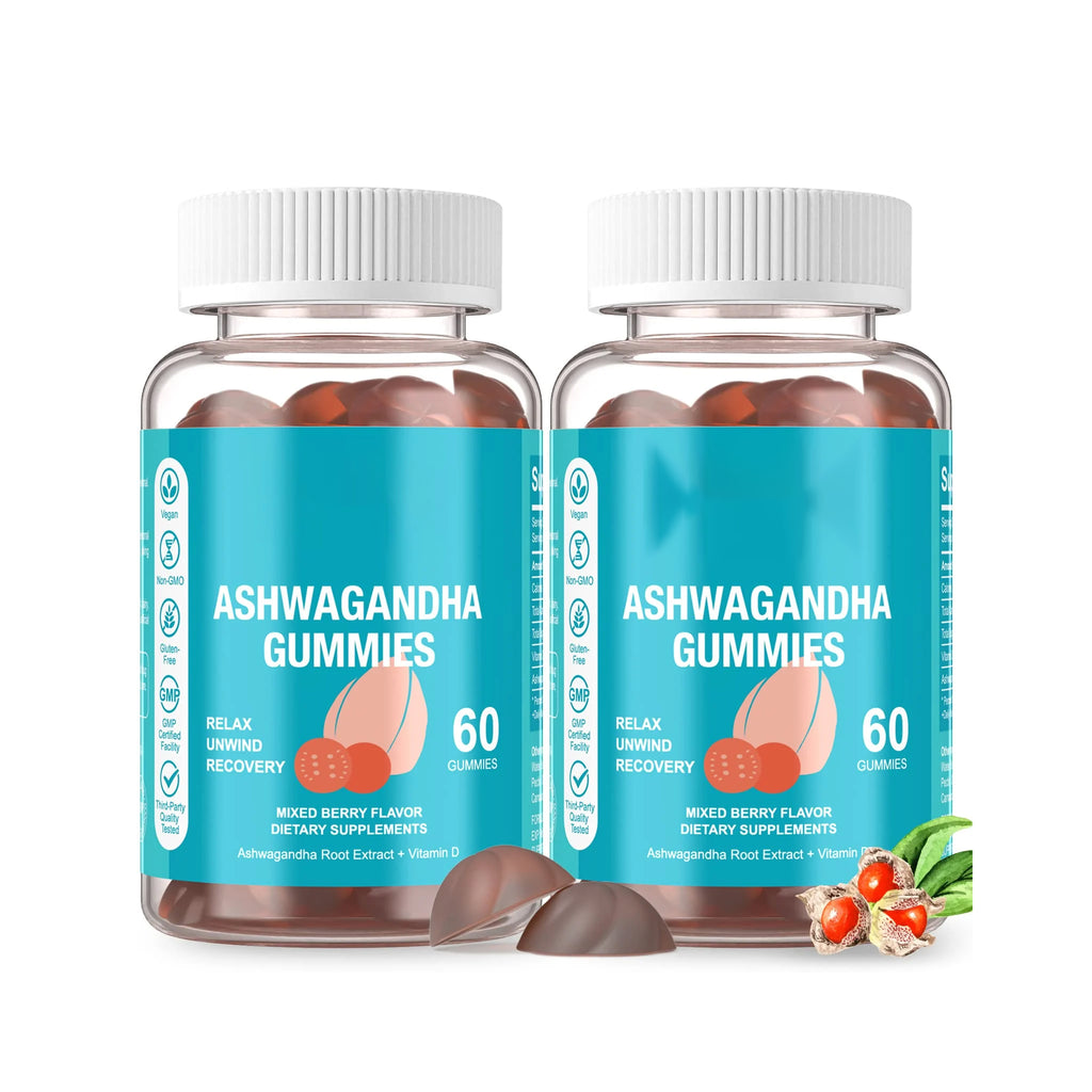 AFXMATE Ashwagandha Gummies & Vitamin D Gummies for Men & Women 120 Count Aswangdha Supplement (Non-GMO, Sugar Free & Gluten Free)
