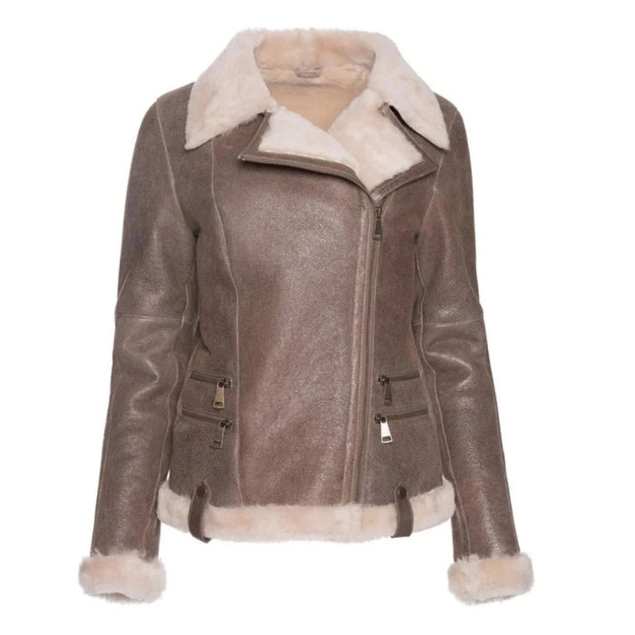 Alvara Spanish Merino Shearling Brown Leather Jacket