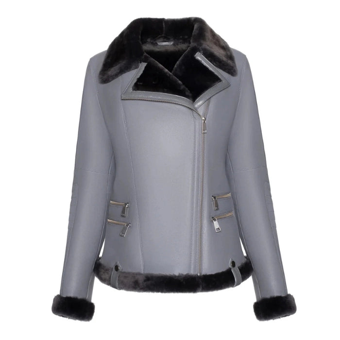 Alvara Spanish Merino Shearling Gray Leather Jacket