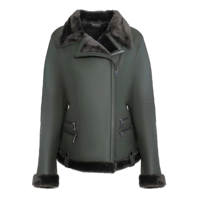 Alvara Spanish Merino Shearling Green Leather Jacket