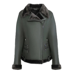 Alvara Spanish Merino Shearling Green Leather Jacket