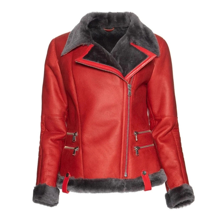 Alvara Spanish Merino Shearling Red Leather Jacket
