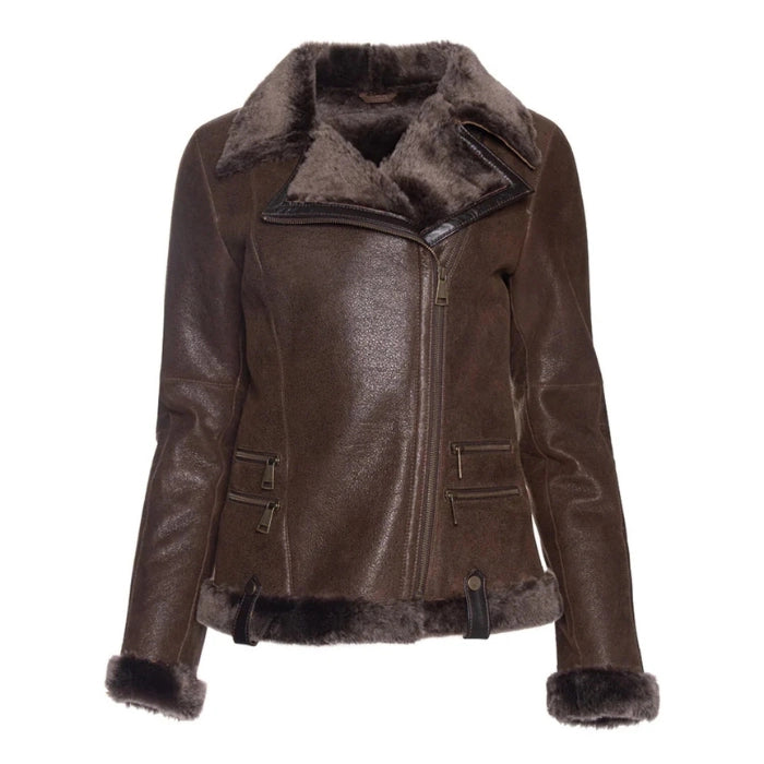 Alvara Spanish Merino Shearling Tobacco Leather Jacket